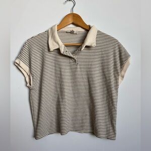 Elegant Striped Button Down Shirt - Cream and Black